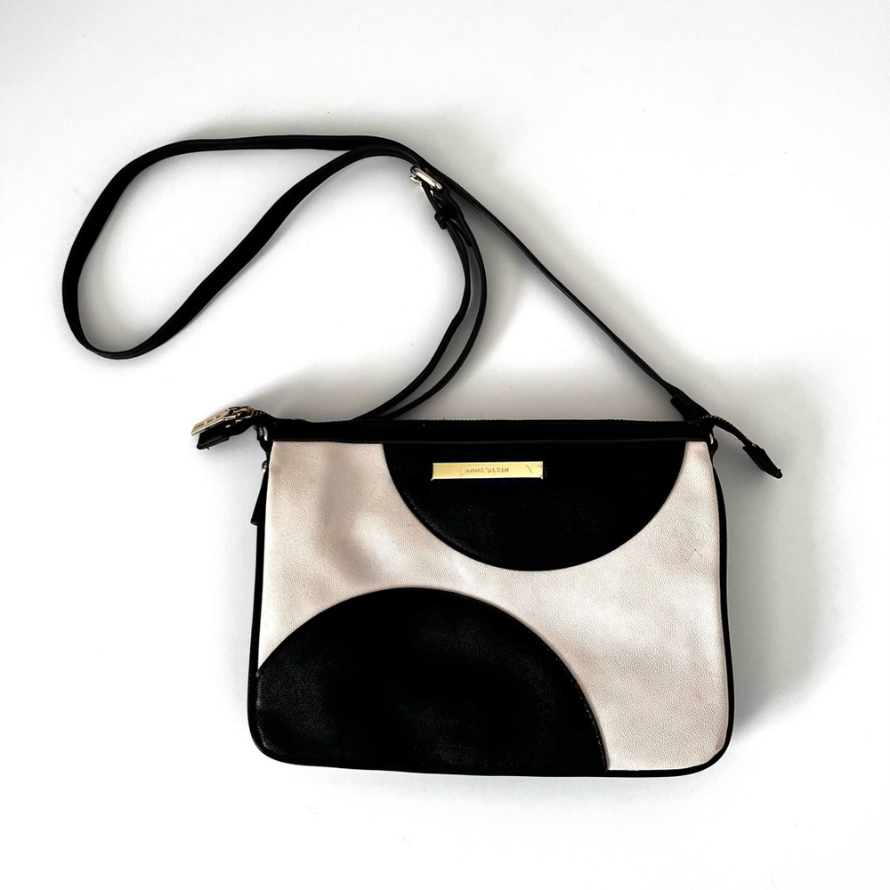 Vintage Anne Klein Black White Polka Dot Crossbody Bag Purse Adjustable Modern